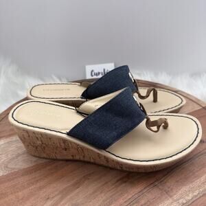 Liz Claiborne Sandals Womens Size 8 Blue Denim Lively Cork Wedge Thong Platform